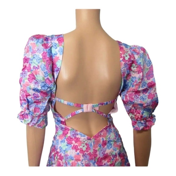 NWT FOR LOVE AND LEMONS Angie Puff Sleeve Corset Mini Dress Pink Floral Small - Picture 8 of 13